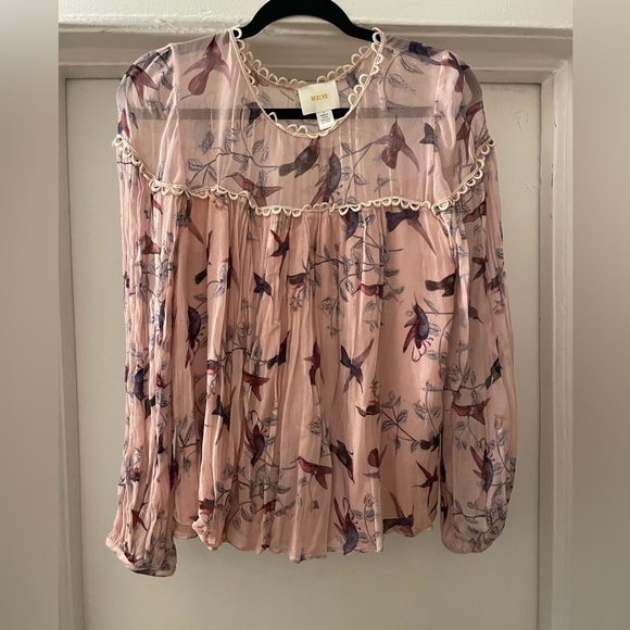 Maeve Floral Pink Semi Sheer blouse size small - Picture 2 of 7